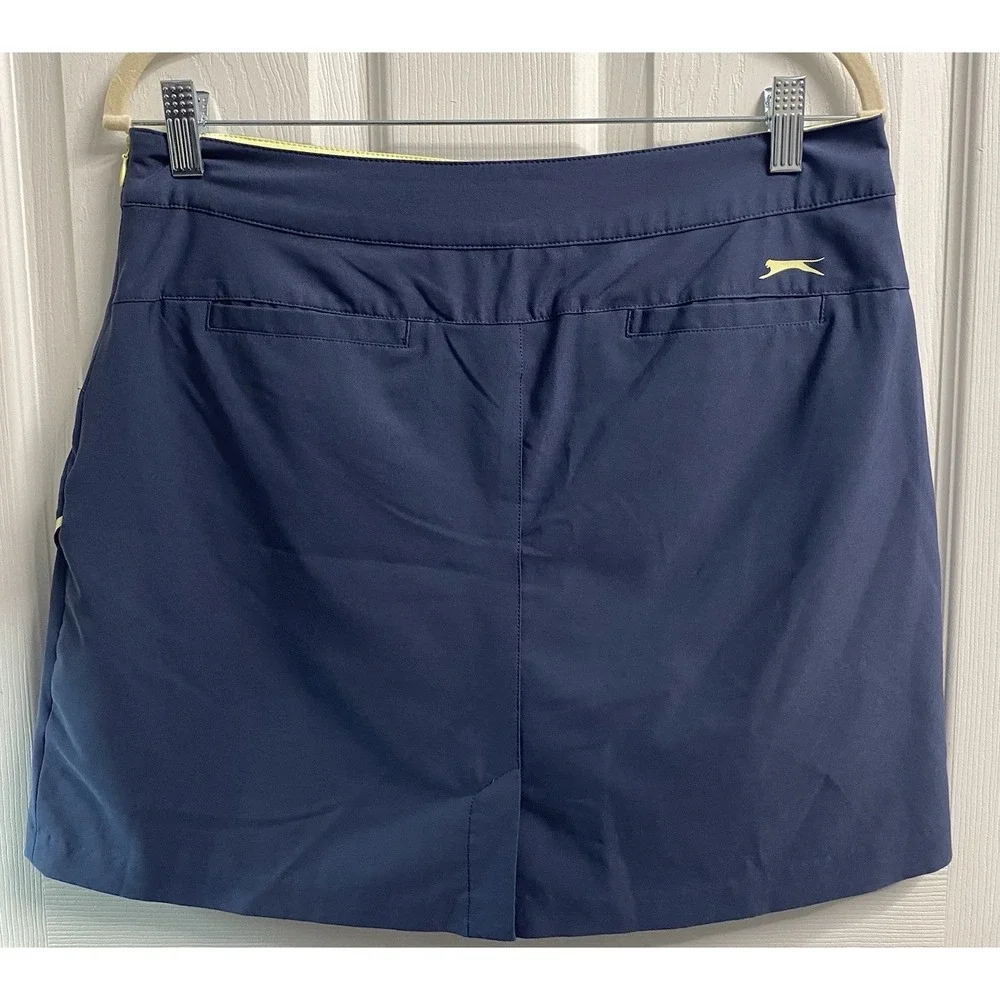 Slazenger Women's Golf/Tennis Skirt Skort Blue W/Yellow Trim‎ Sz. 6 EUC Side Zip